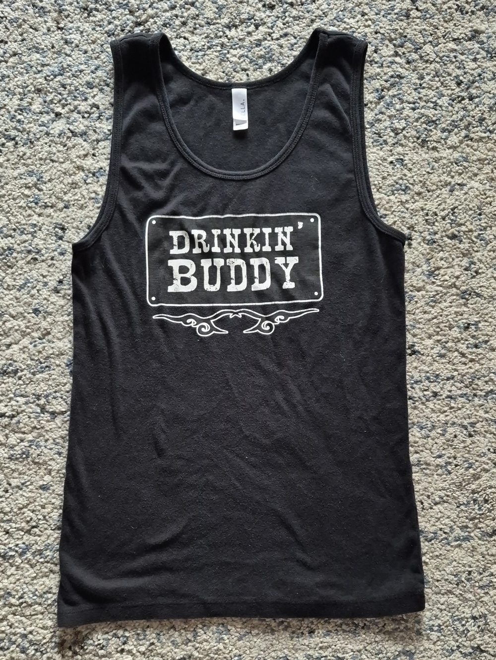 Bella Canvas Black Muscle Tee with White "Drinkin' Buddy" Print